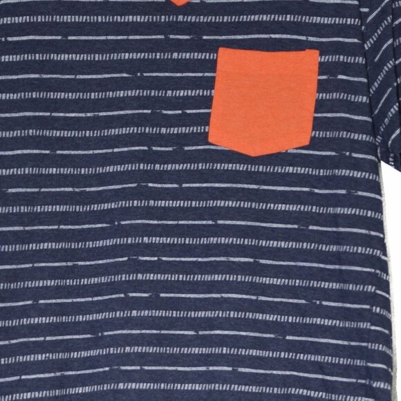Carbon Mens Blue Orange T-Shirt Striped Short Sleeve V-Neck Chest Pocket Size M - Picture 3 of 4